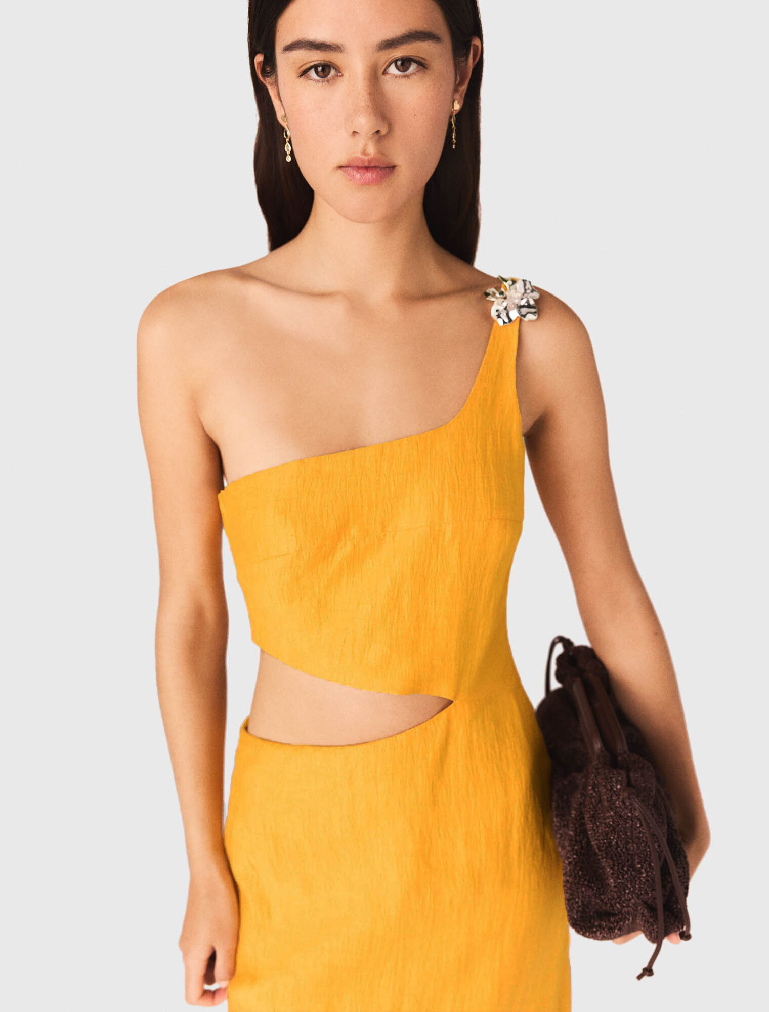 Asymmetrical linen-blend dress