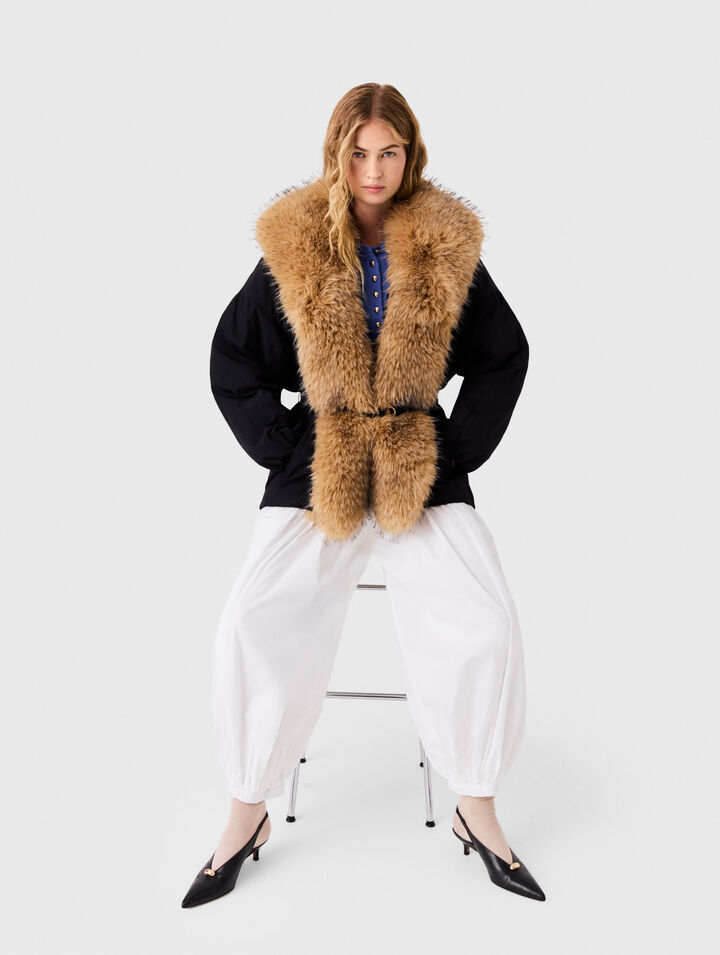 Oversized faux fur collar parka