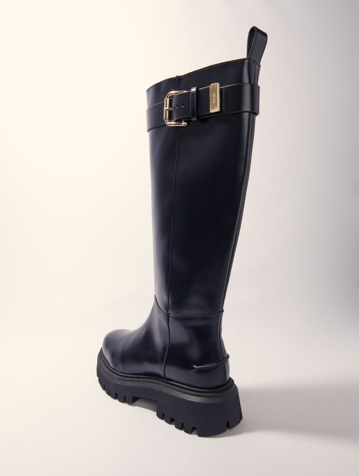 Buckled leather boots