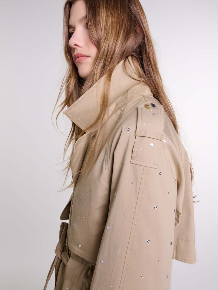 Studded elastic waist trench coat