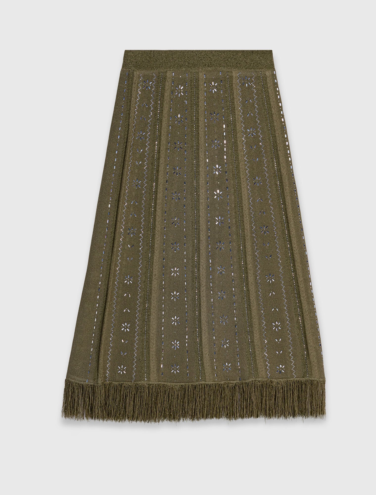 Knit skirt with rhinestone flowers