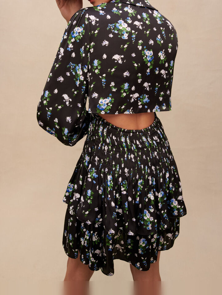 Smocked floral-print dress