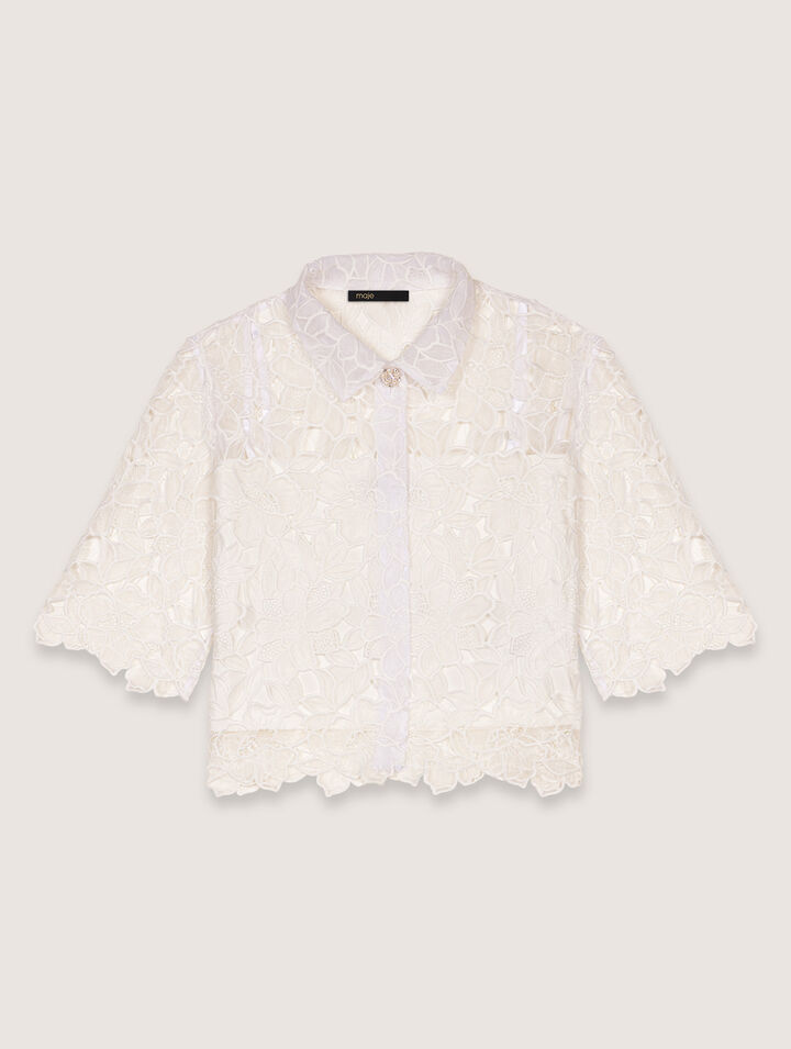 Cropped floral guipure shirt
