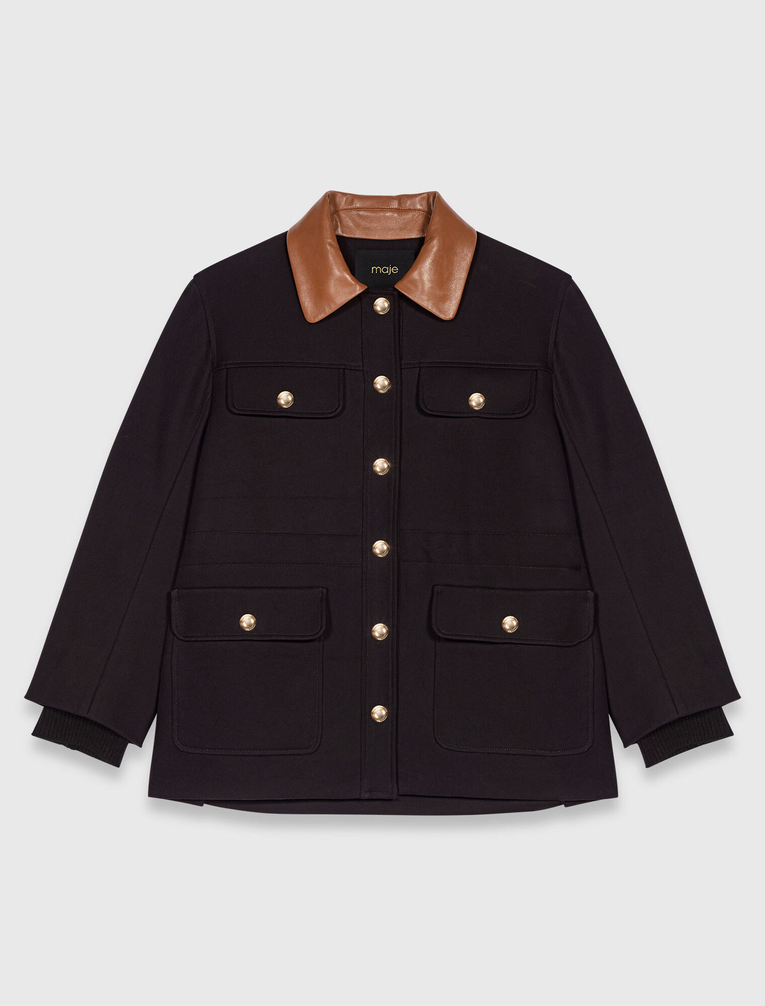 Parka with removable leather collar
