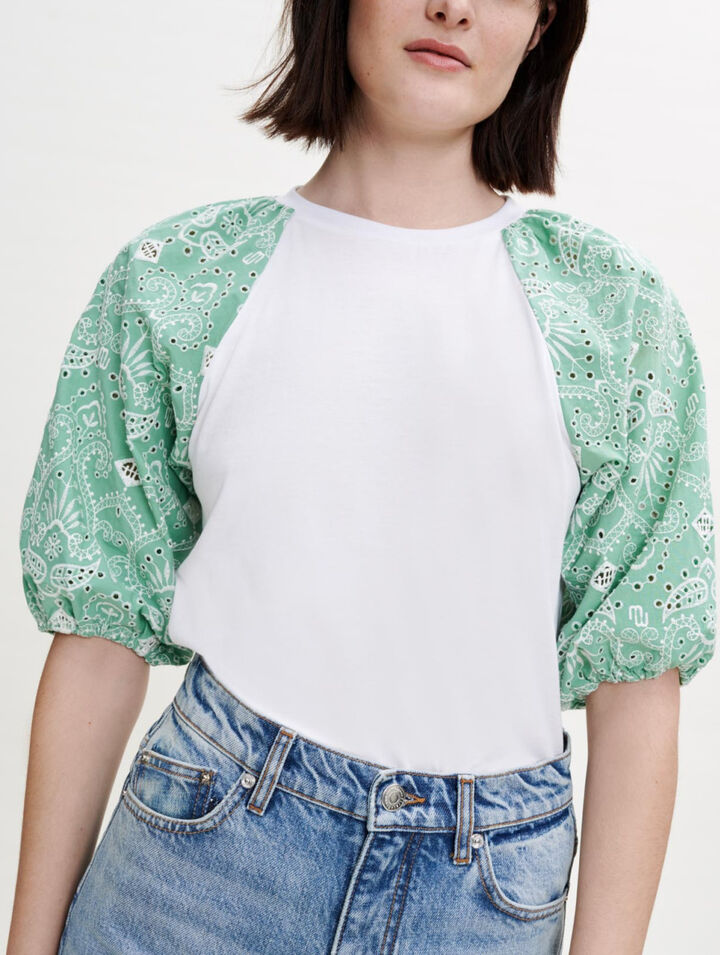 Mixed-material tee-shirt