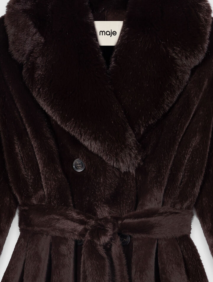 Mid-length faux fur coat