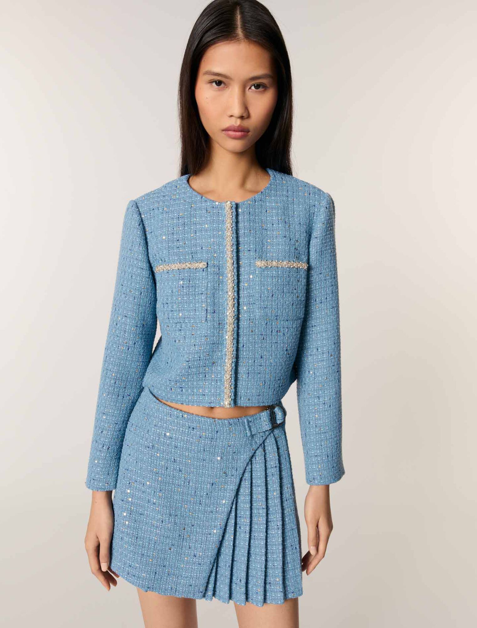 Short sequin tweed jacket
