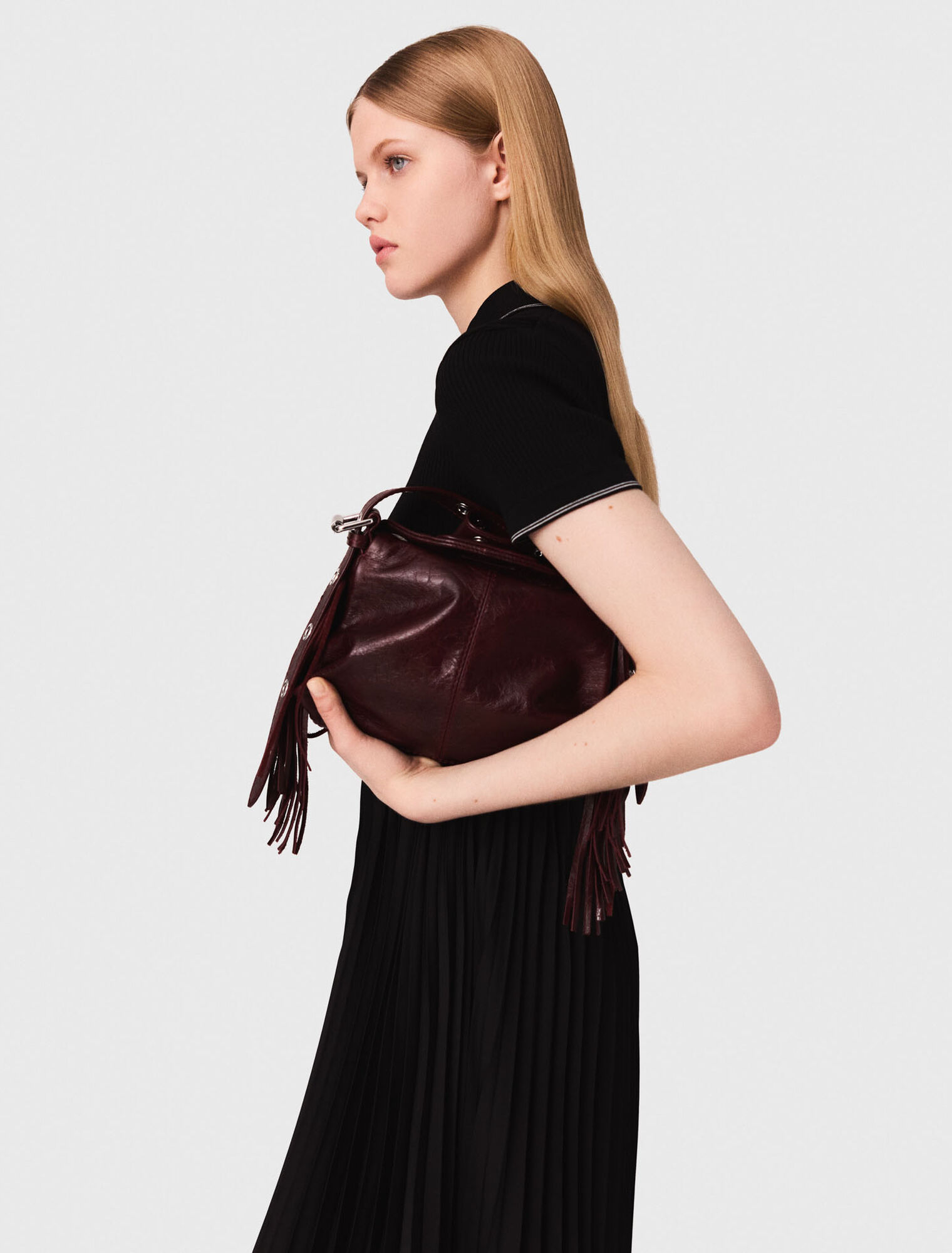 Pleated maxi dress with polo collar