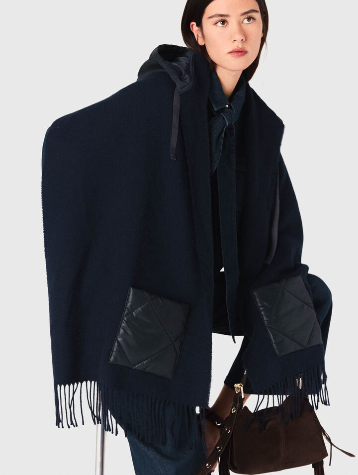 Hooded wool poncho