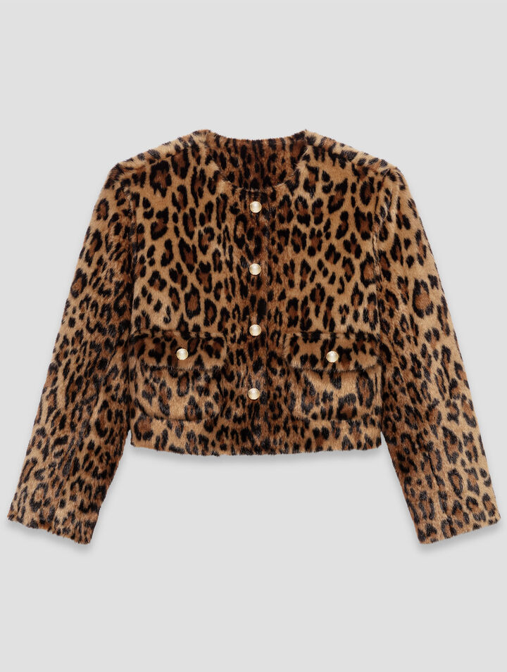 Leopard faux fur jacket