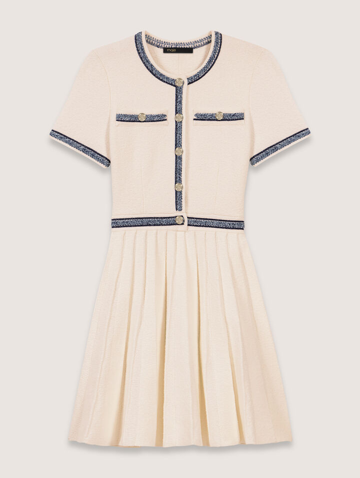 Pleated knit short dress