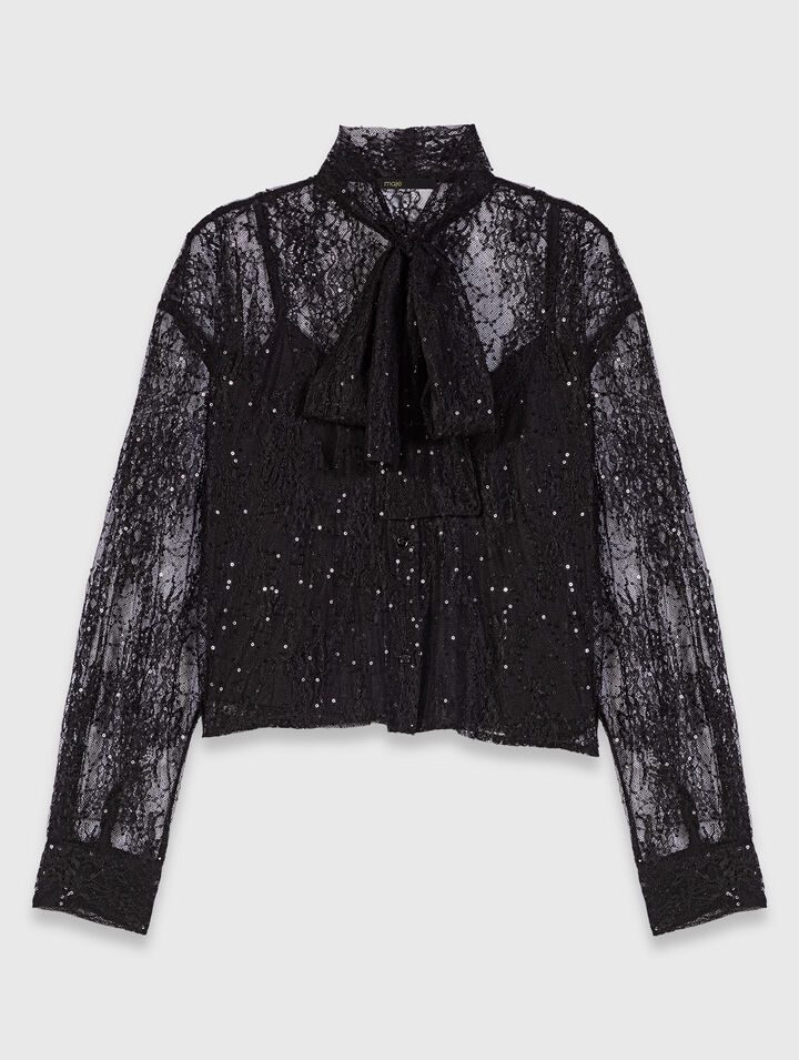 Lace pussy bow shirt