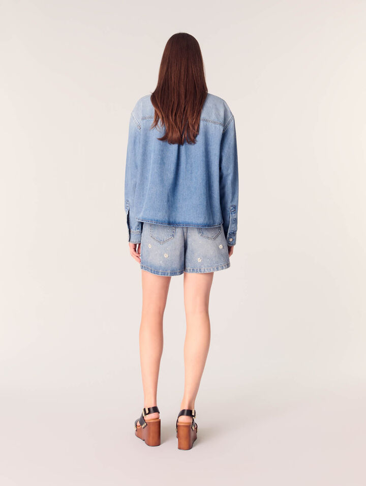 Denim shirt with embroidered beads