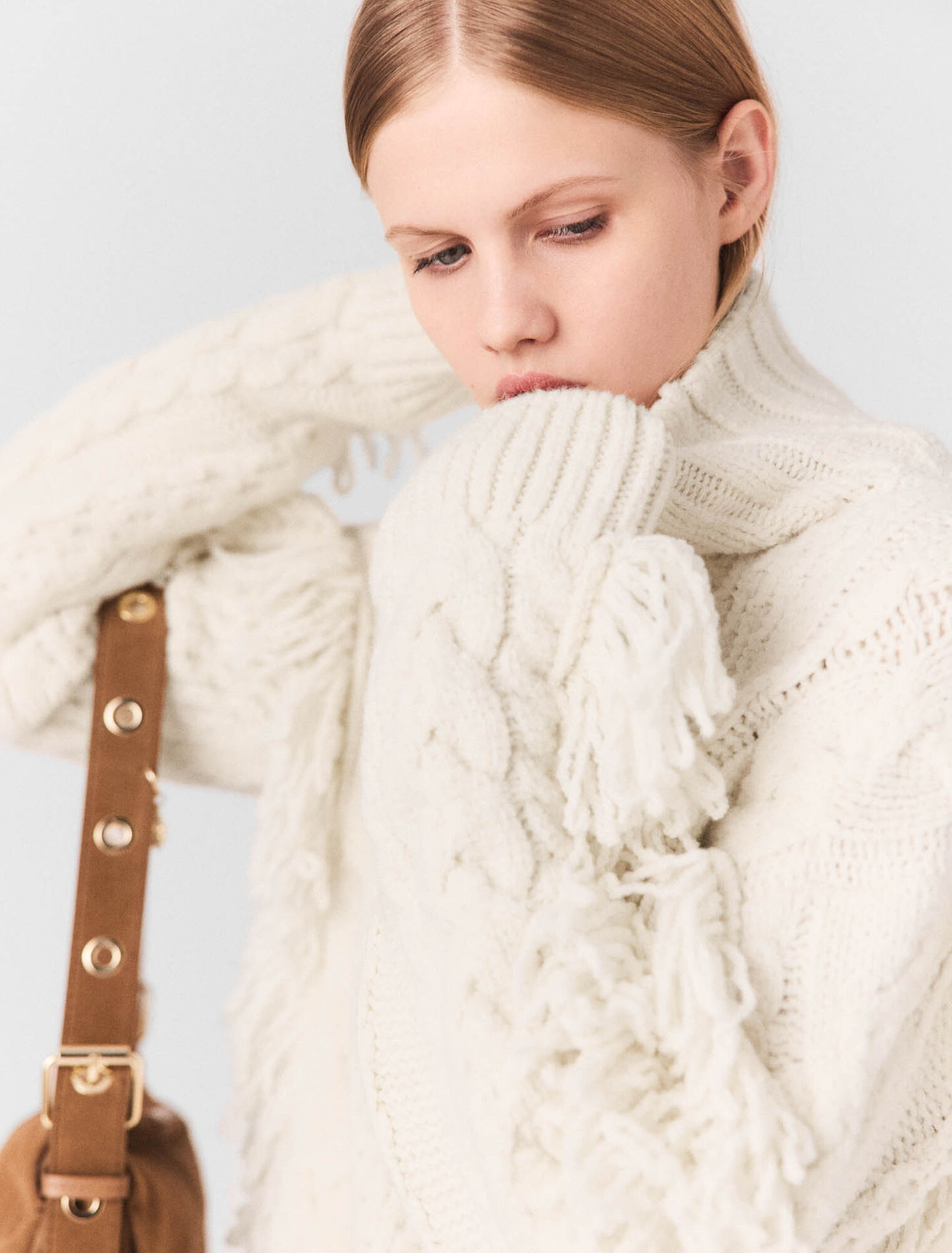 Wool-blend jumper with fringes