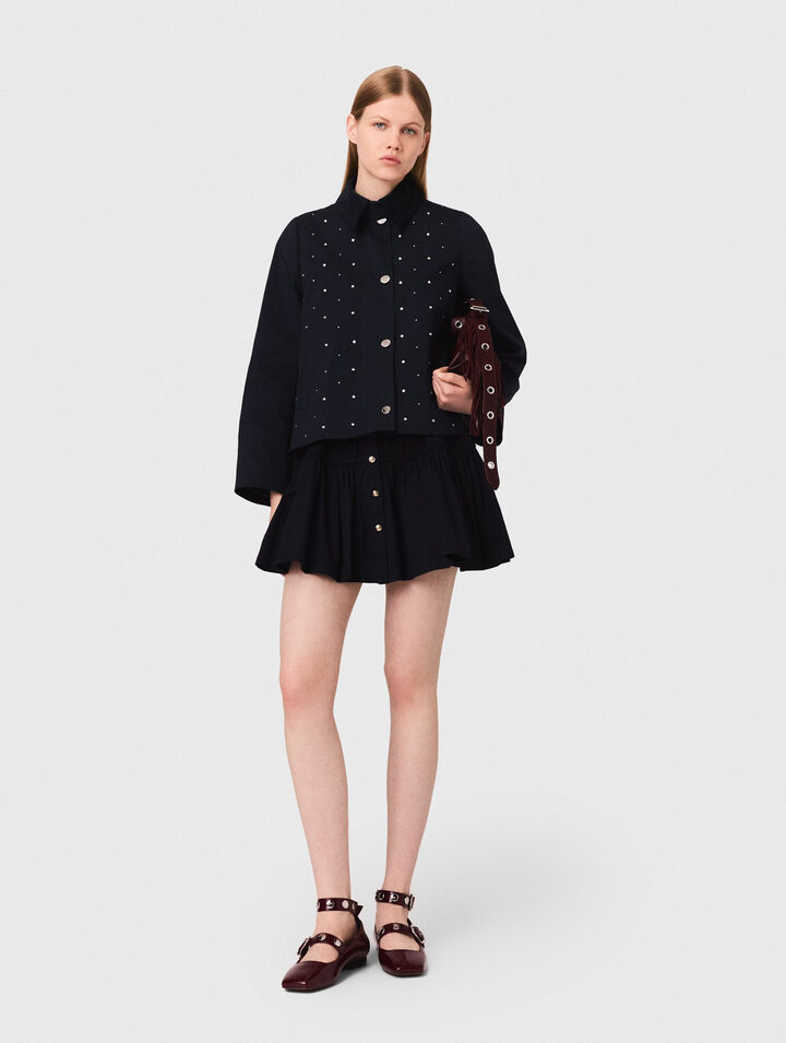 Cropped velvet collar jacket
