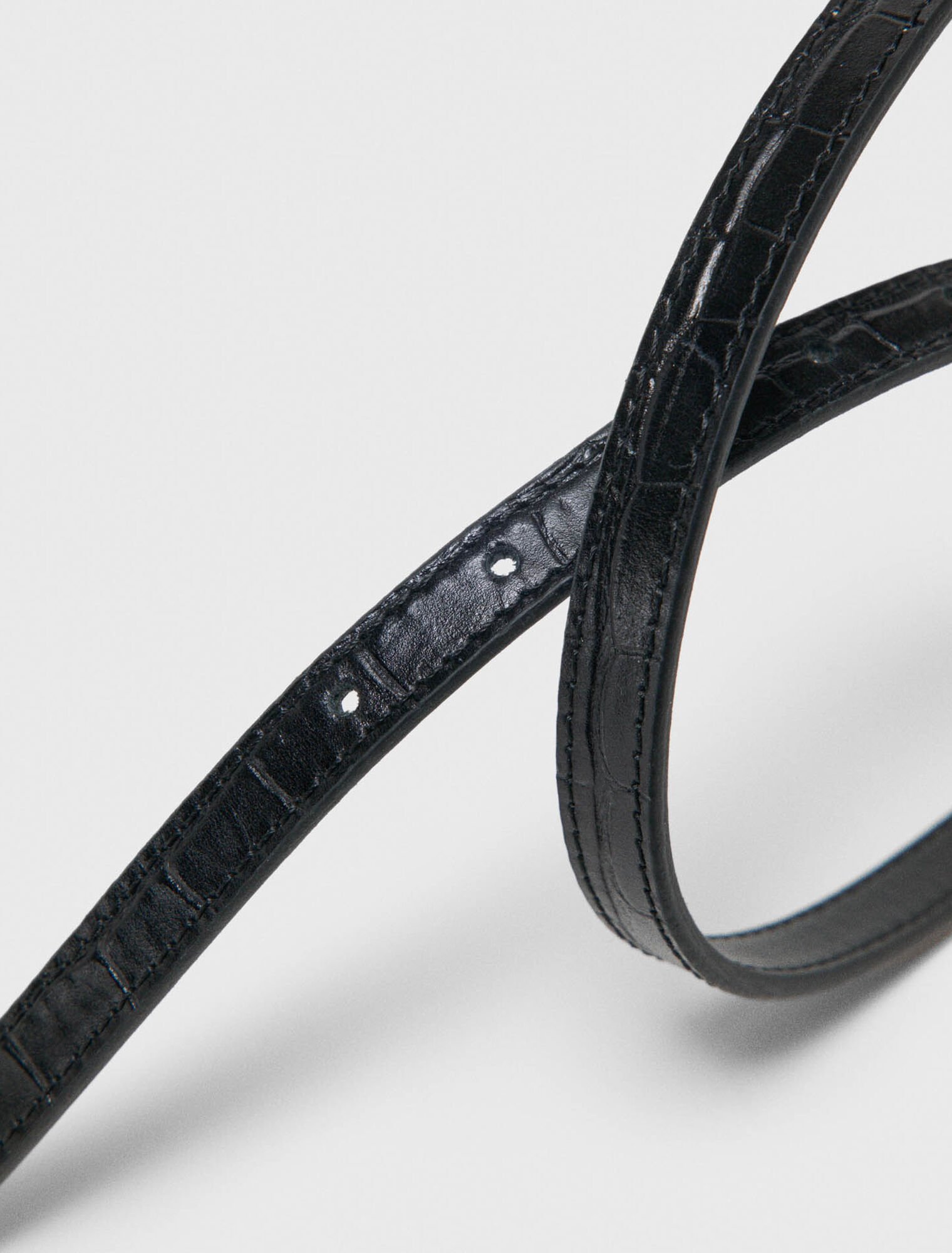 Slim croc-effect leather belt