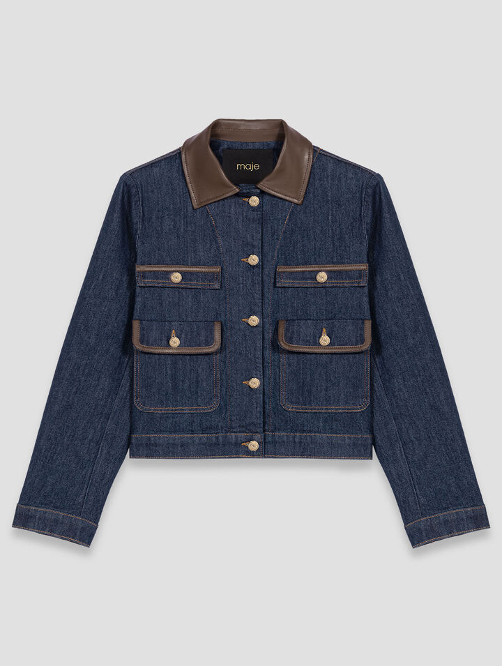 Denim jacket with faux leather