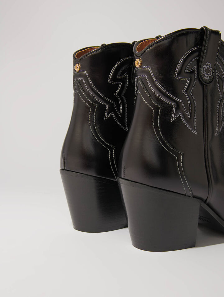 Leather cowboy ankle boots