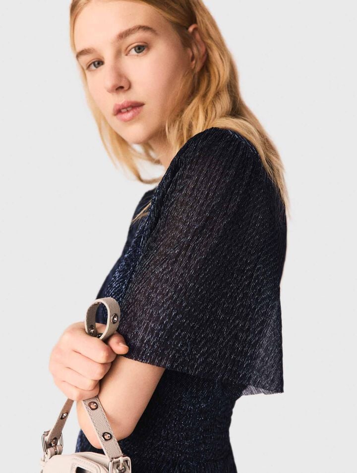 Metallic ruffled midi dress