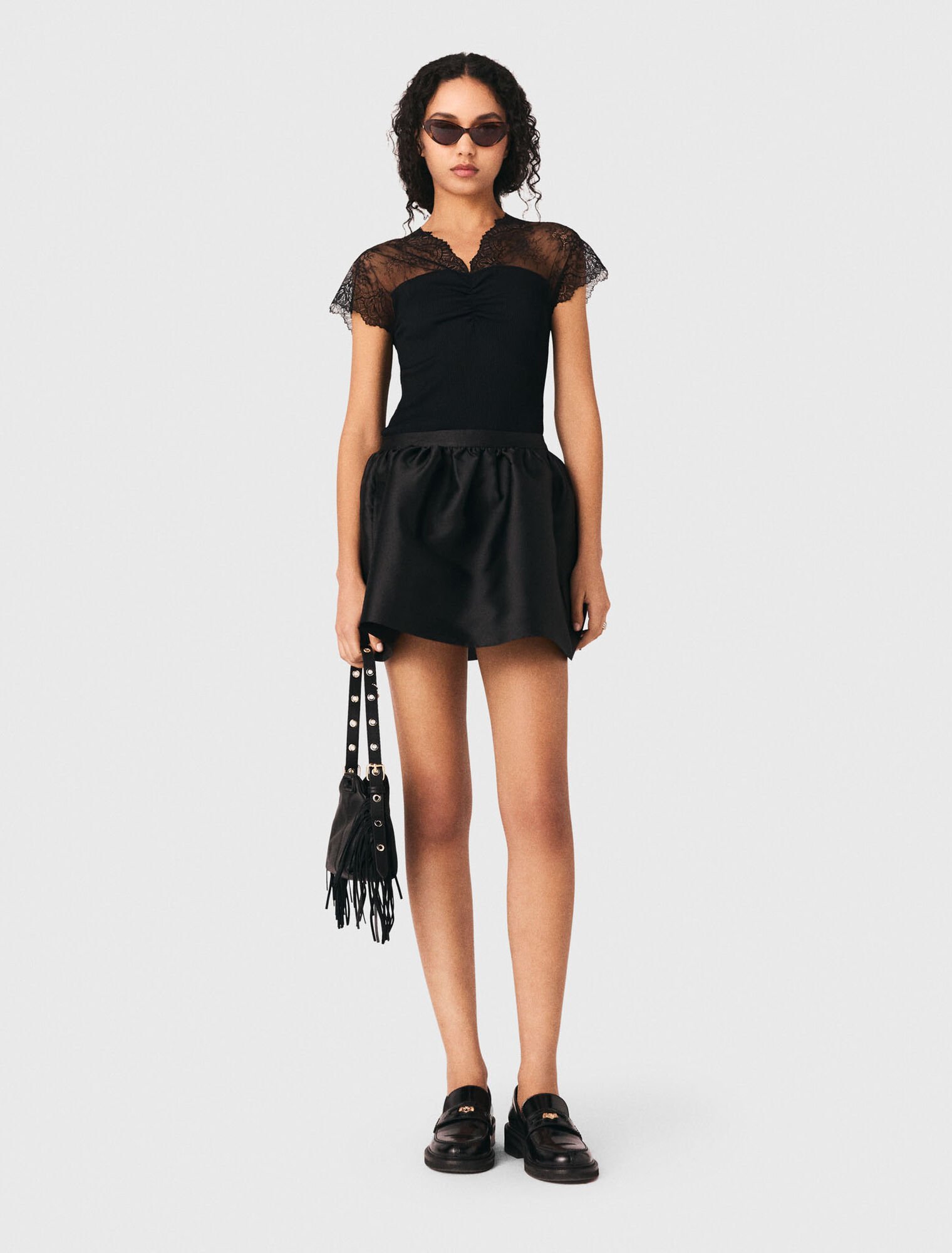 Jersey top with lace trim