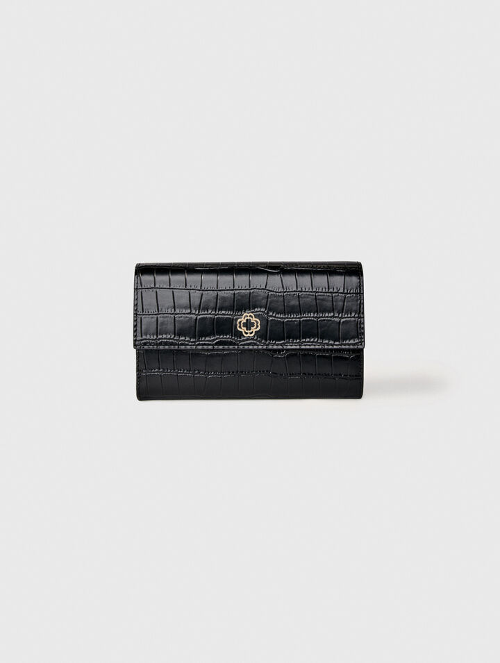 Croc-effect embossed leather bag