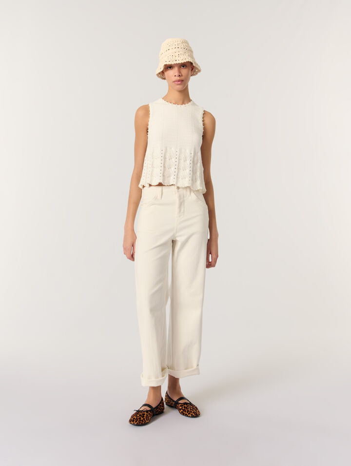 Beaded pointelle knit top