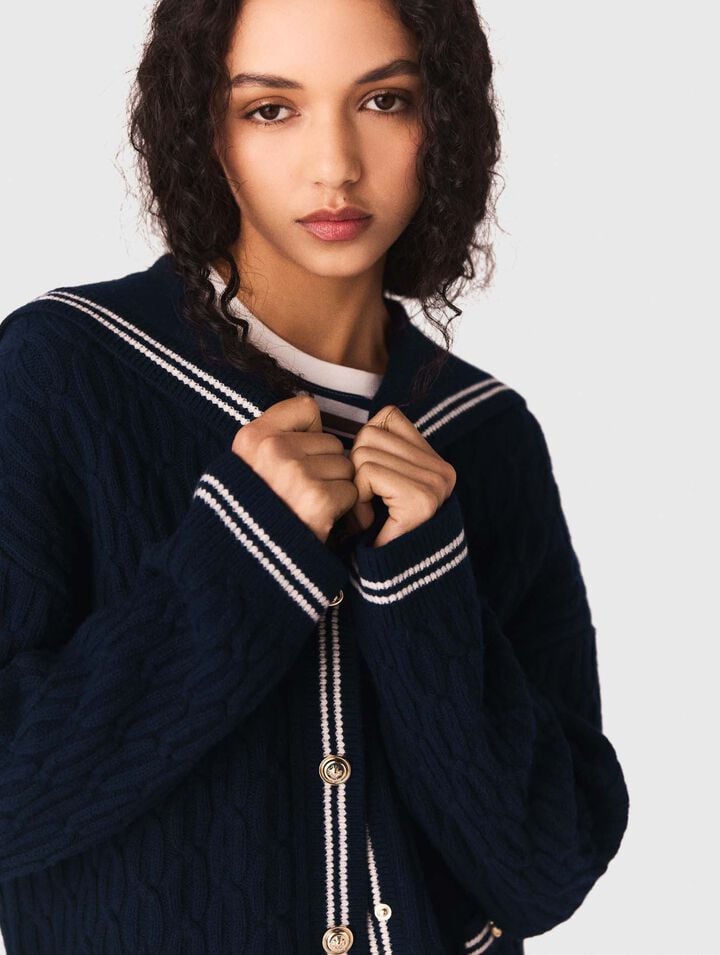 Boat neck cable-knit cardigan