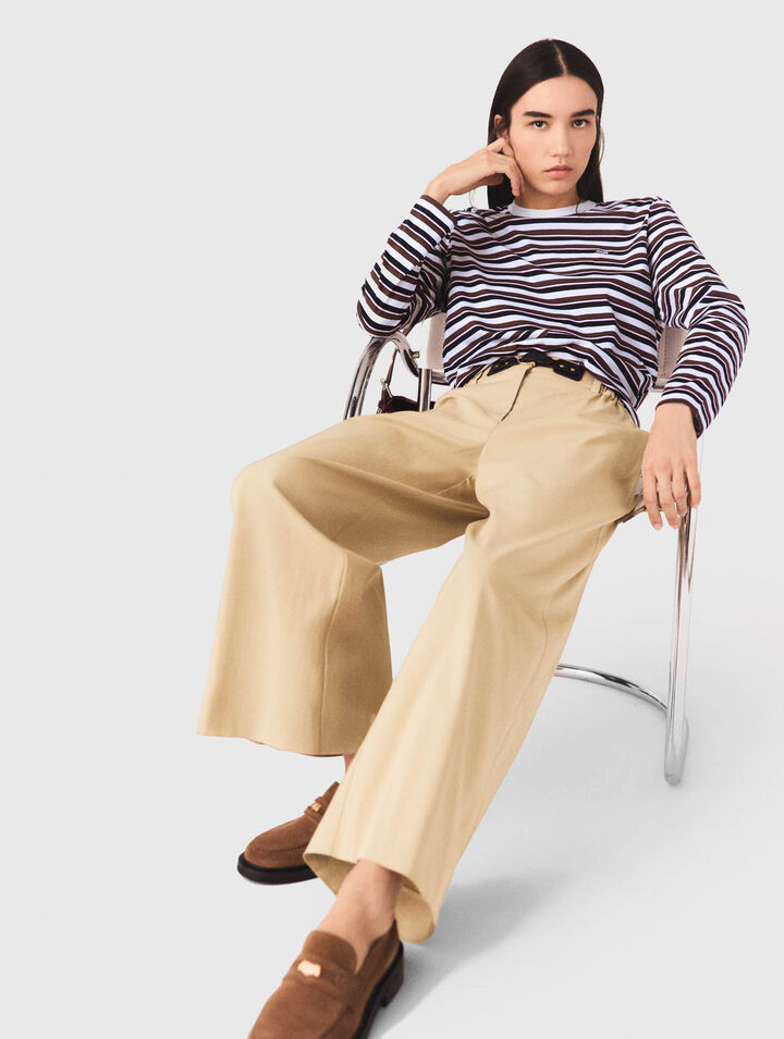 Wide-leg cotton trousers
