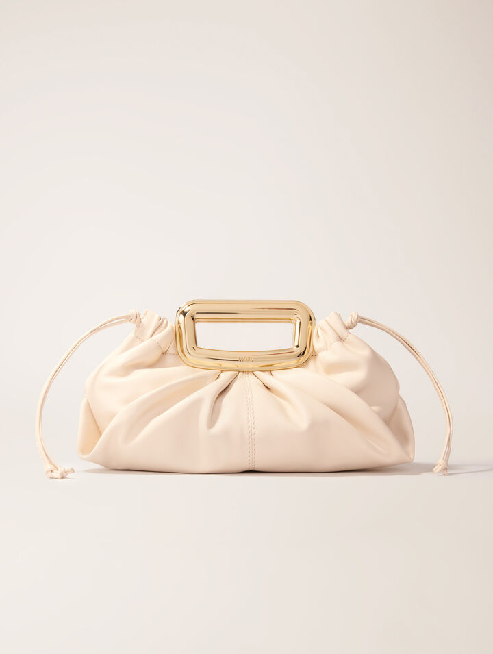 Metal handle leather clutch