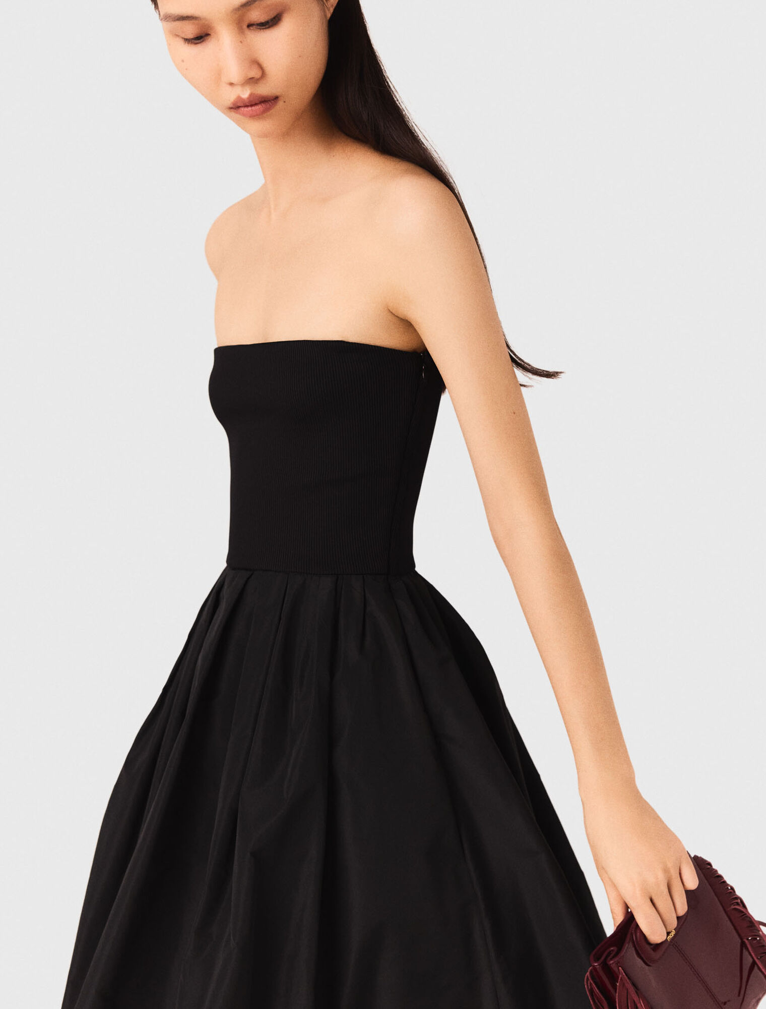 Strapless mesh and taffeta dress