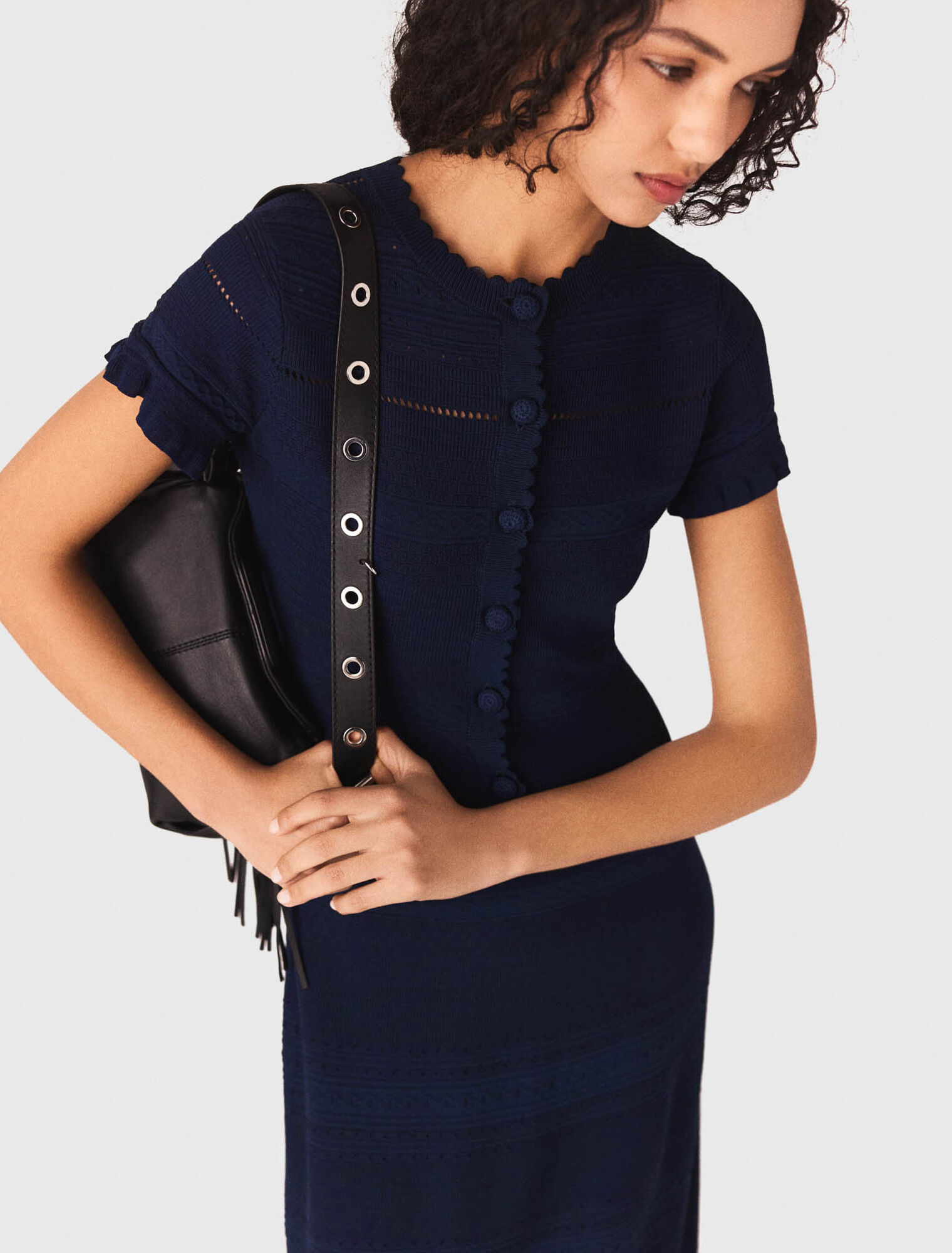 Knit maxi dress with ruffles