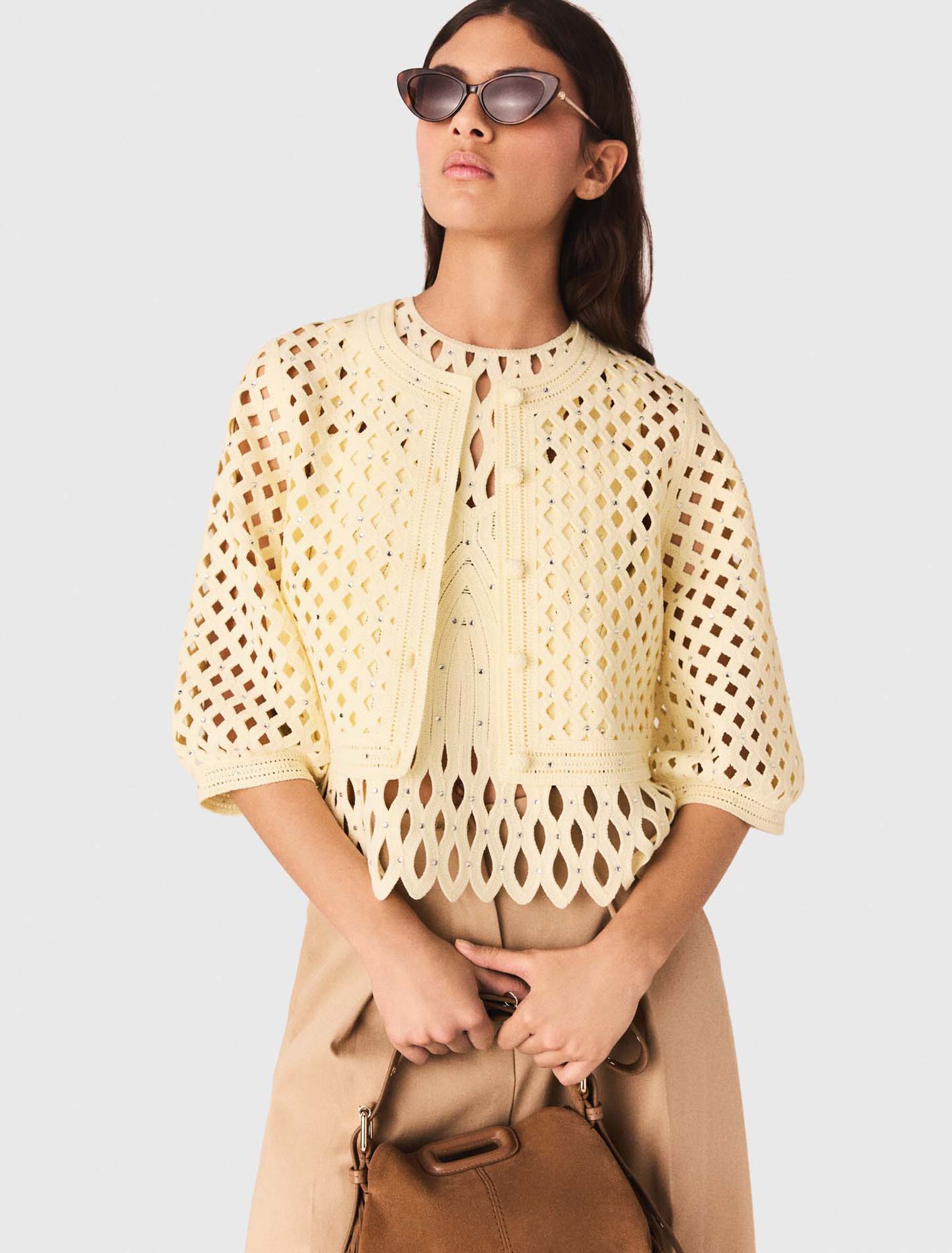 Rhinestone crochet cardigan