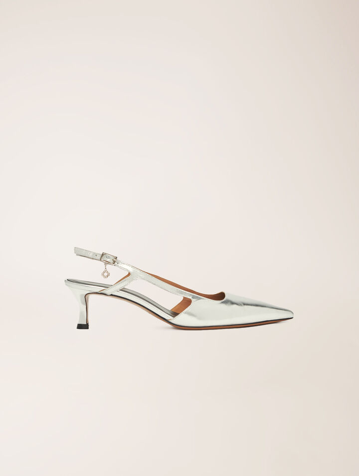 Silver leather strappy heels