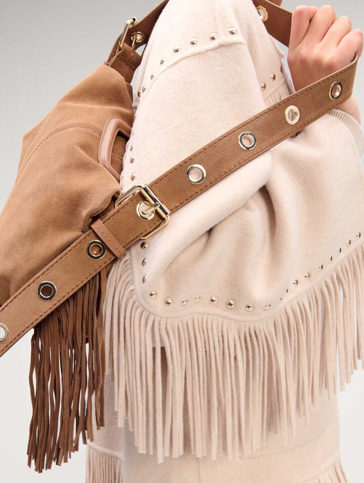 Double-breasted fringed coat