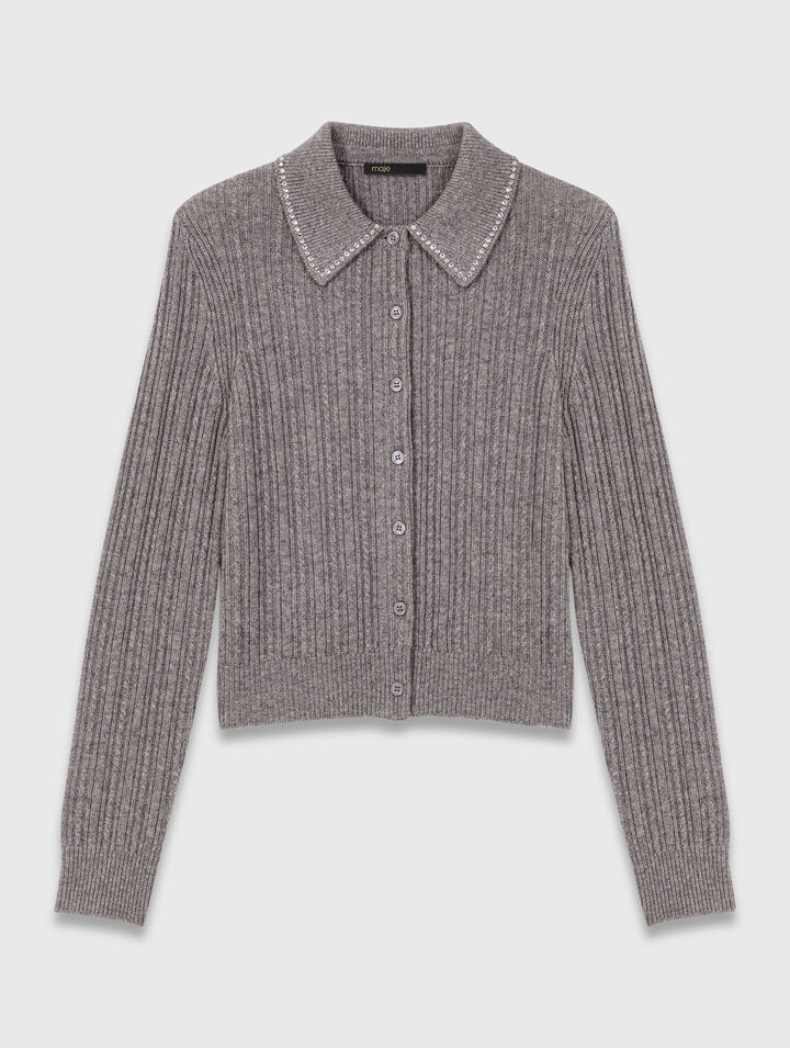 Rhinestone collar cardigan
