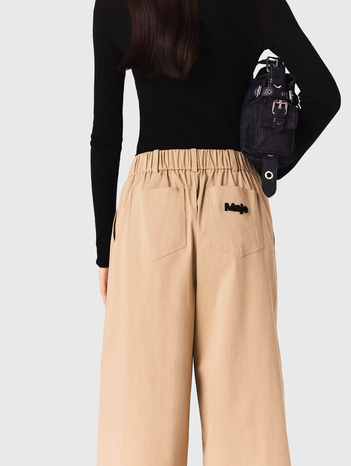 Wide-leg cotton trousers