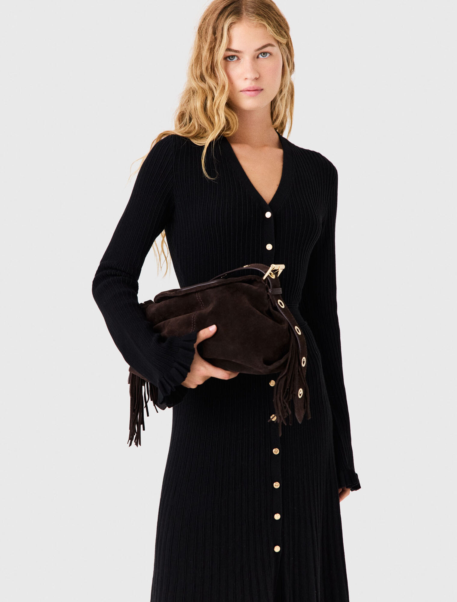 Ruffled knit maxi dress