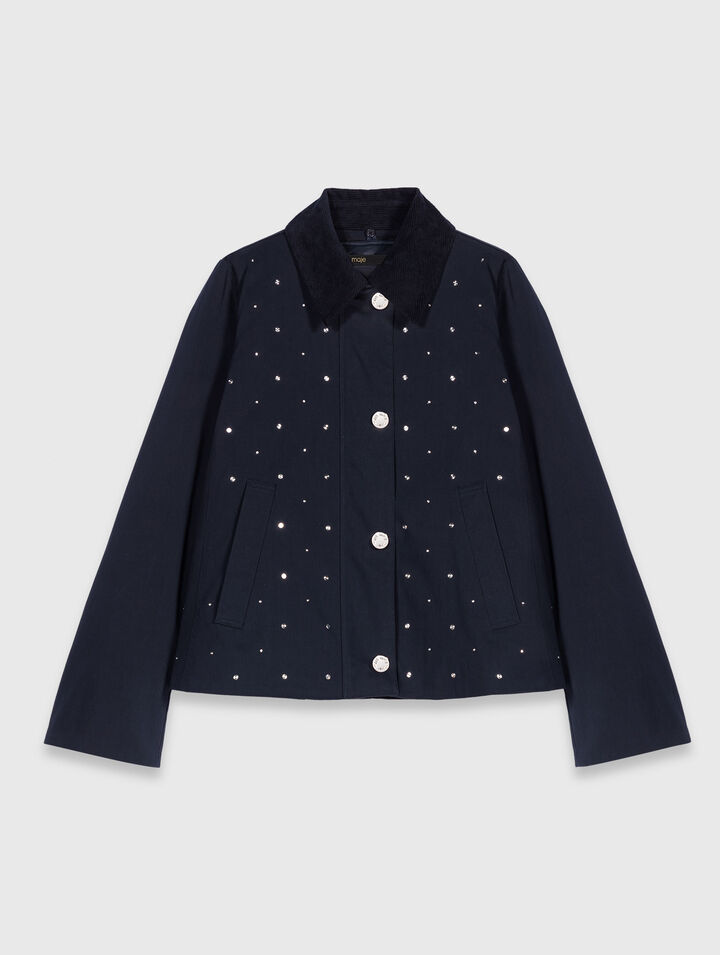 Cropped velvet collar jacket