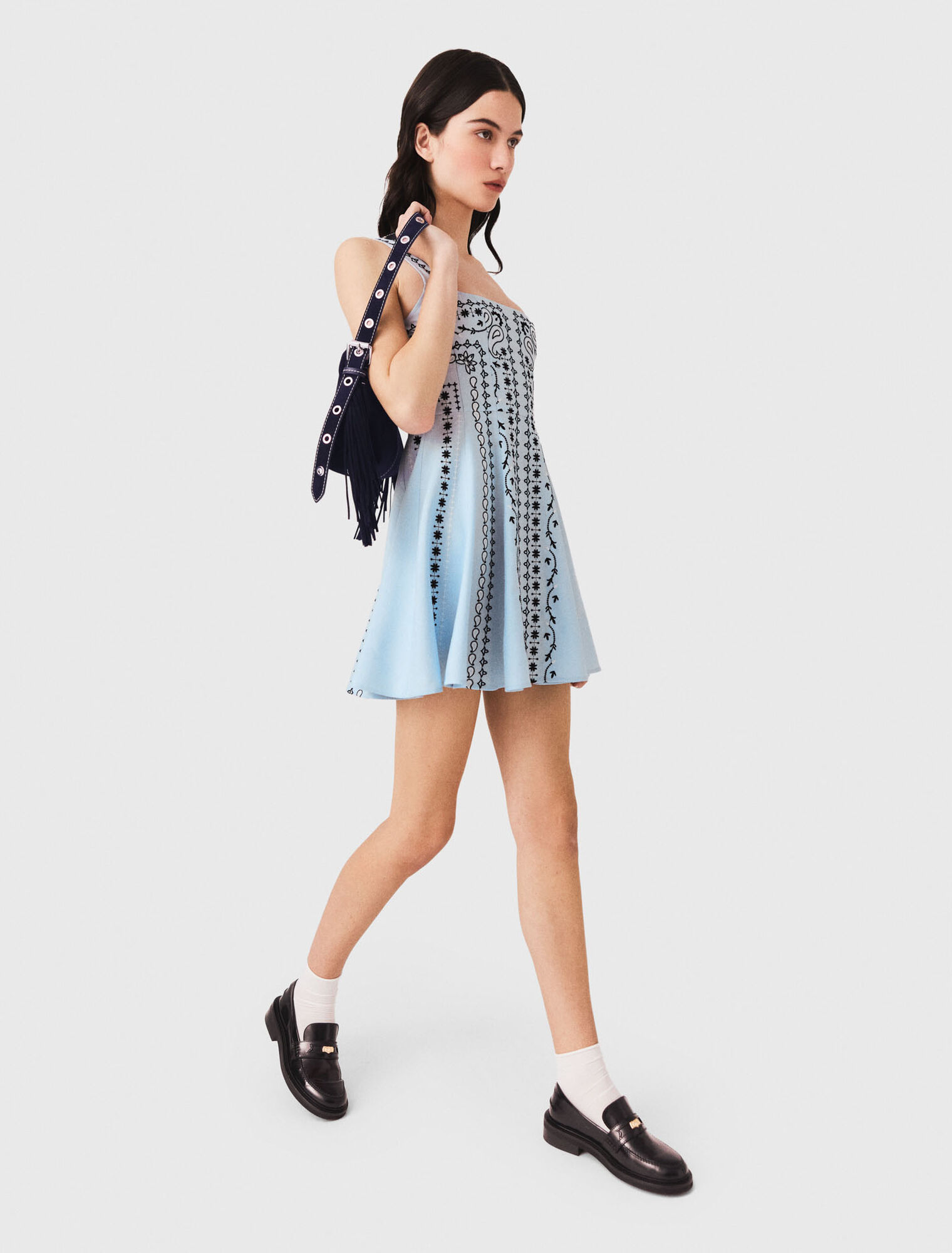 Short embroidered linen-blend dress