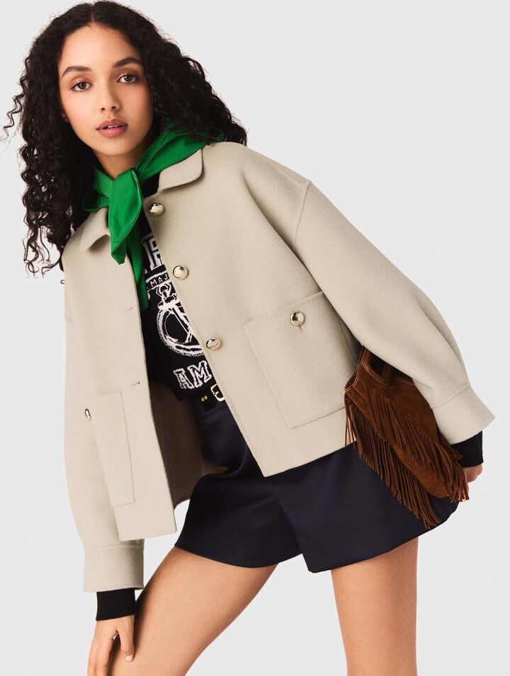 Short pleated-back wool jacket