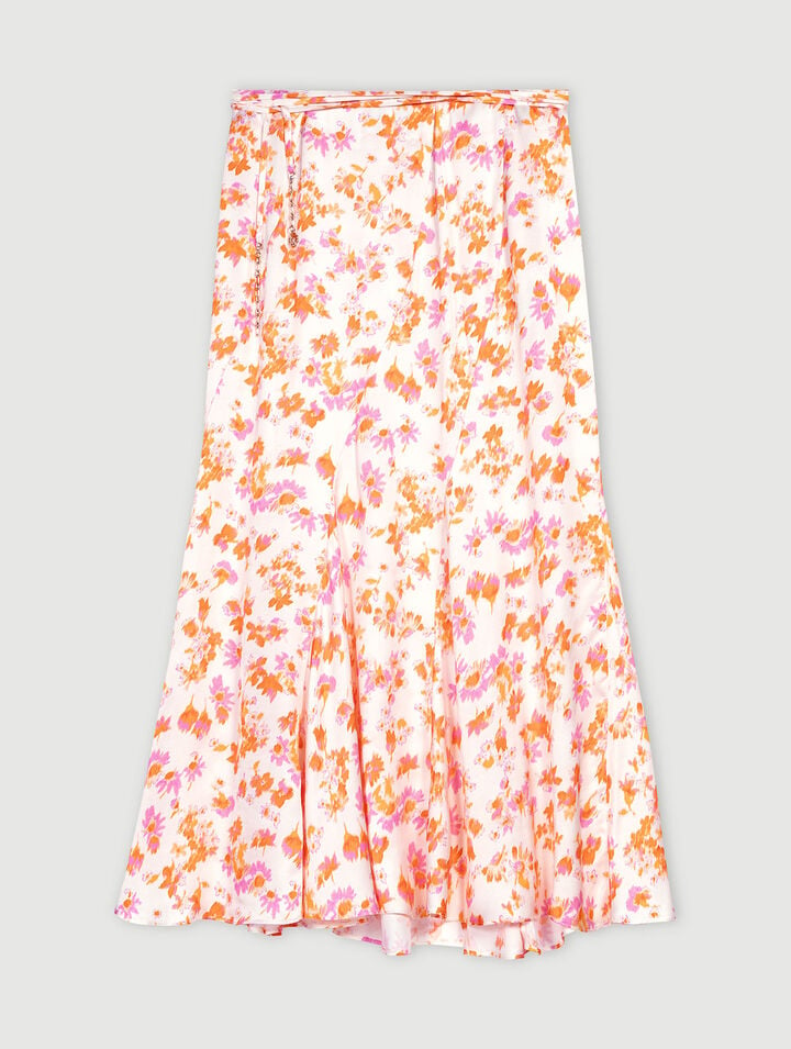 Satin-effect floral skirt