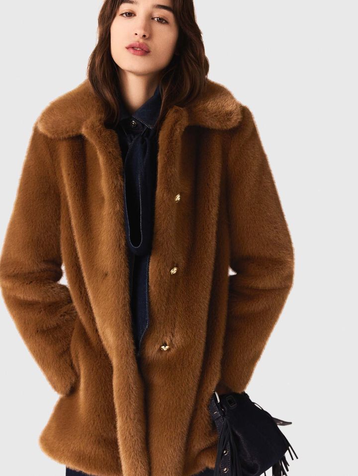Mid-length faux fur coat