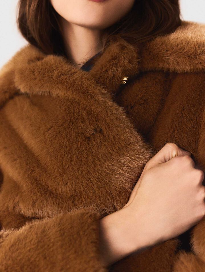 Mid-length faux fur coat