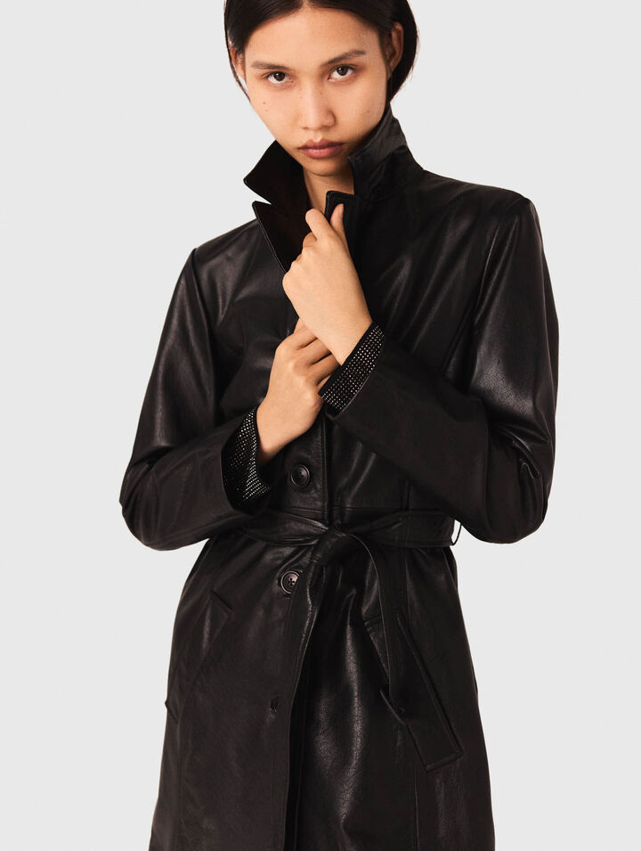 Long leather trench coat