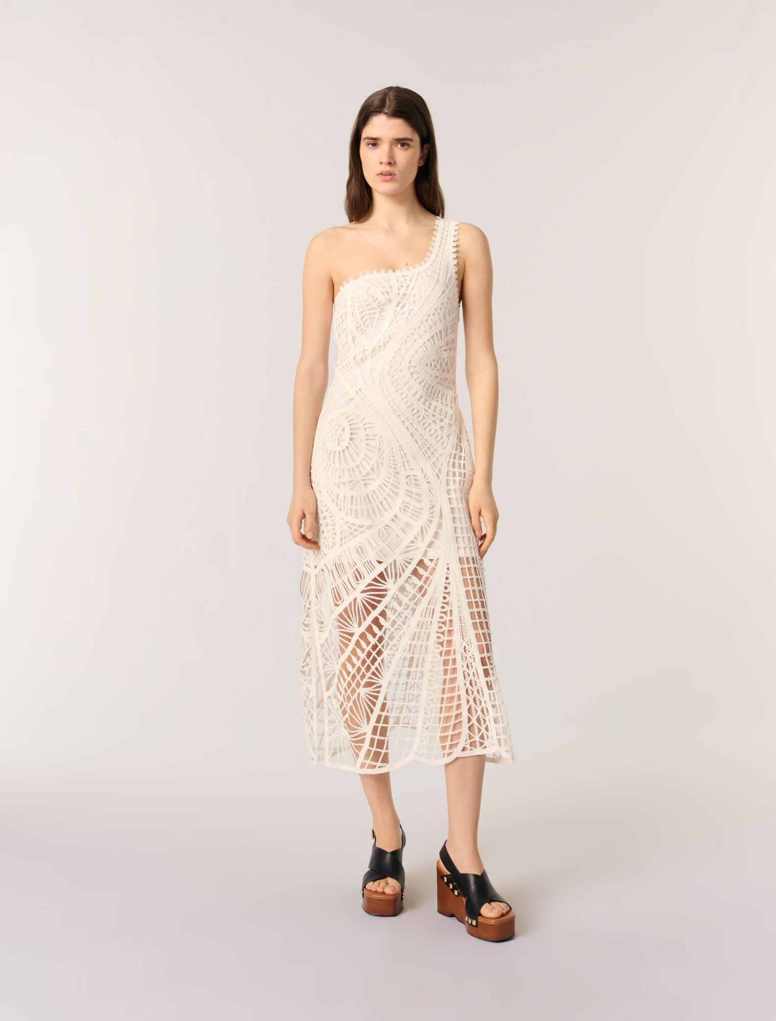 Asymmetrical crochet maxi dress