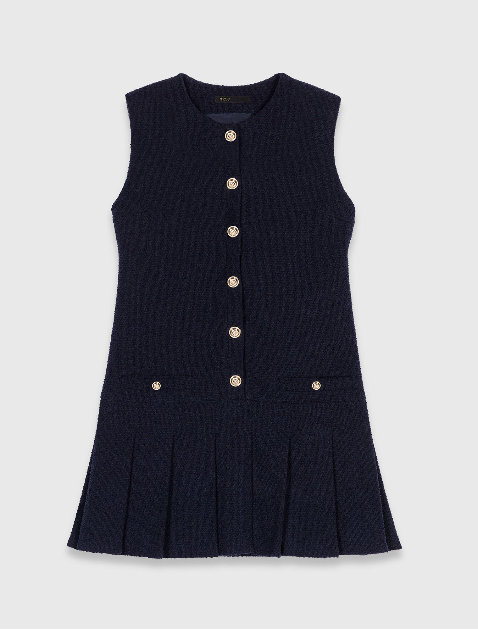 Short tweed dress, removable collar