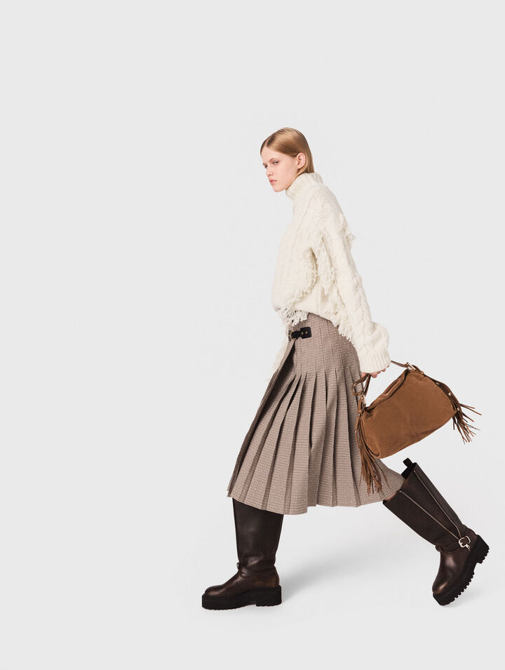 Pleated checked midi skirt