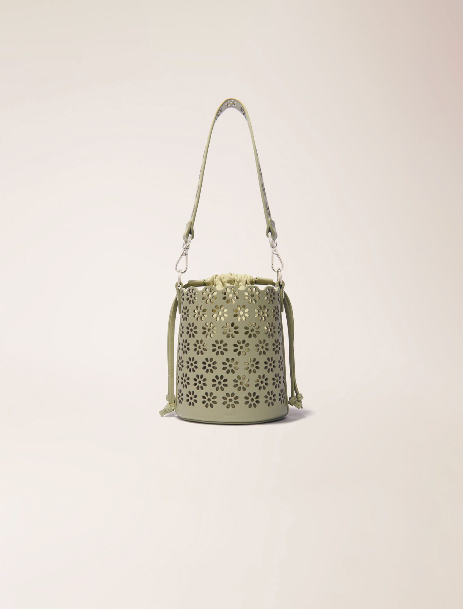 Perforated leather bucket bag