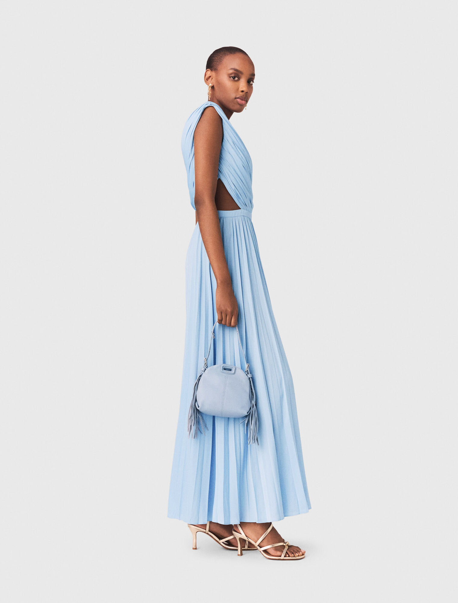 Asymmetrical pleated maxi dress