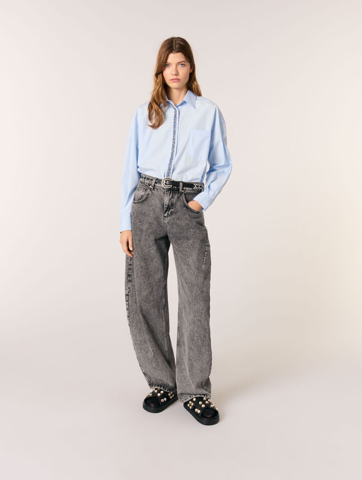 Poplin shirt with rhinestones